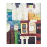 Tablou abstract pictat manual, Compozitie abstracta 6, 60x50cm ulei pe panza in relief efect 3D, gata de agatat pe perete