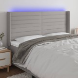 vidaXL Tăblie de pat cu LED, gri deschis, 163x16x118/128 cm, textil