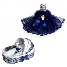 Trusou botez in landou si lumanare cu ingeras, decor bleumarin Denikos&reg; 165
