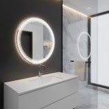 Oglinda LED rotunda Nexos 60 cm, dimabila, cu dezaburire si ceas