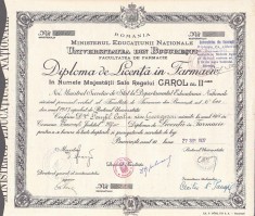 PM463N Diplomă de Licență &icirc;n Farmacie, 1937, Universitatea din București