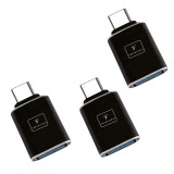 Set 3 adaptoare OTG, TrendiShop&reg;, USB catre Type C, compact si portabil, compatibil cu Macbook, Iphone, Samsung, diverse tablete si laptopuri, accesor, Negru