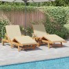 vidaXL Șezlong Bej cu Pernă (3 piese) Lemn Acacia 40x40x40cm, Greutate Max. 295kg, Set 2 Șezlonguri + Masă + 2 Perne