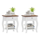 HOMCOM Set de 2 Noptiere cu Sertar Raft Deschis și Blat cu Efect de Stejar Stil Francez 45x35x55 cm Alb și Stejar | Aosom Romania