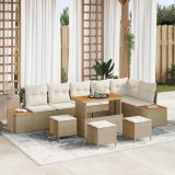 VidaXL Set de canapea de grădină cu 10 piese și perne, bej, rattan polițat, lemn de acacia