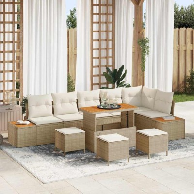 vidaXL Set de canapele pentru grădină cu pernă 10 pcs Bej Rattan poli 3362941 foto