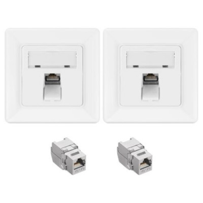 Set 2 Prize ecranate de retea RJ45 cu 2 mufe CAT 6A, Kwmobile, Alb, Metal, 54571.01.02 foto