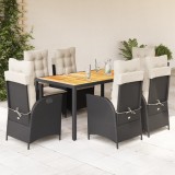 vidaXL Set mobilier de grădină cu perne, 7 piese, negru, poliratan 3213090