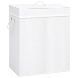 Coș de rufe din bambus cu o secțiune, alb, 83 L