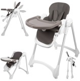 Scaun inalt pliabil pentru hranire cu roti, alb / gri, MalPlay 113159