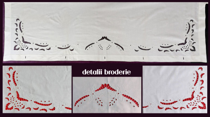 Cearceaf cu broderie sparta manuala, cearsaf cu motiv flori cu frunze, 275x200cm