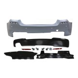 Set bara spate BMW Seria 5 (F10), 12.2009-08.2017, cu suport inferior, cu catadioptri, cu gauri senzori parcare; grunduit, de vopsit; type M-Tech; cu