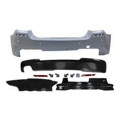 Set bara spate BMW Seria 5 (F10), 12.2009-08.2017, cu suport inferior, cu catadioptri, cu gauri senzori parcare; grunduit, de vopsit; type M-Tech; cu