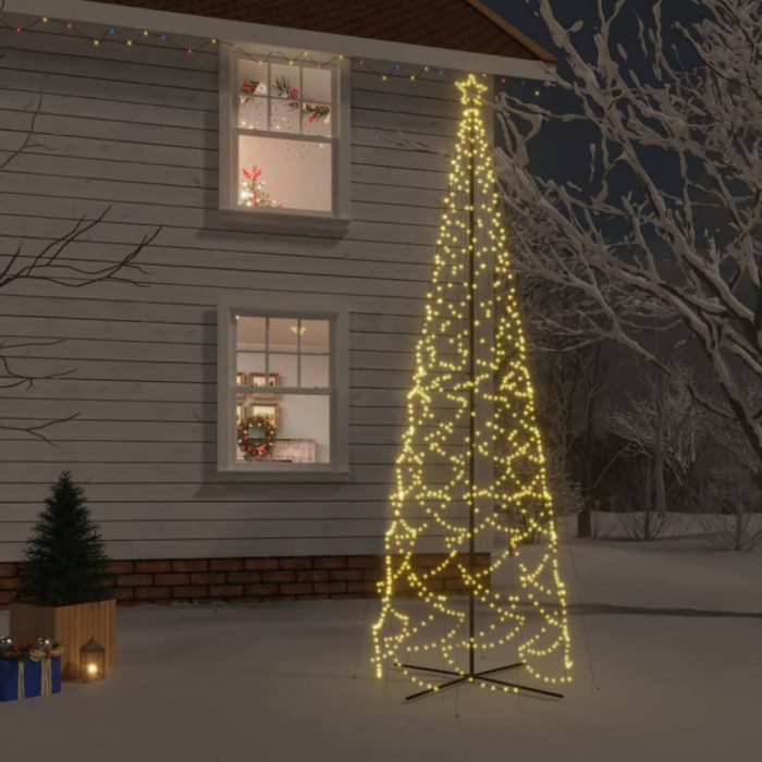 vidaXL Brad de Crăciun conic, 1400 LED-uri, alb cald, 160x500 cm