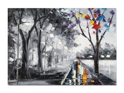 Tablou pictat manual, Noi doi spre viitor, stilizat, 70x50cm ulei pe panza in cutit efec 3D foto