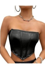 Top monocrom, cupe tubulare cu taietura asimetrica, negru, marimea L