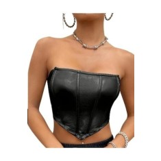 Top monocrom, cupe tubulare cu taietura asimetrica, negru, marimea L