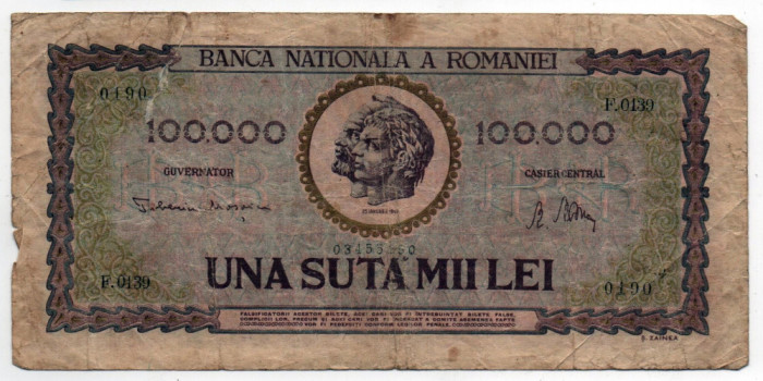 Bancnotă 100.000 lei - Republica Socialistă Rom&acirc;nia, 1947