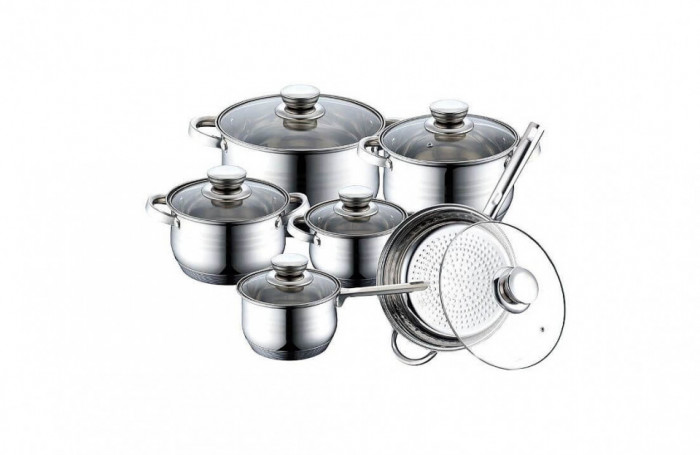 Set de gatit inox cu capac sticla 12buc. Handy KitchenServ