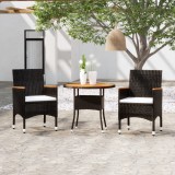 vidaXL Set de mobilier pentru grădină, 3 piese, negru, poliratan