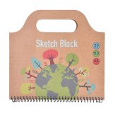 Bloc Desen, Kraft Planet, A5, Spirala, Coperta Moale, Multicolor, 30 File