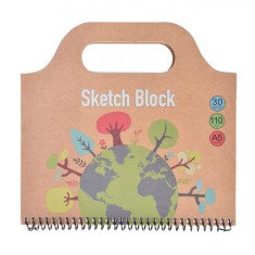 Bloc Desen, Kraft Planet, A5, Spirala, Coperta Moale, Multicolor, 30 File
