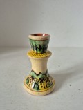 Sfeșnic Vintage din Ceramică Smălțuită, Romania &ndash; Decor Geometric Manual (10 cm)