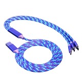 Cablu de date 3 in 1, cu fir iluminat, albastru