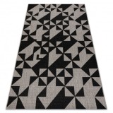 Covor sisal Floorlux 20489 argint si negru Triunghiuri, 60x110 cm, Dreptunghi