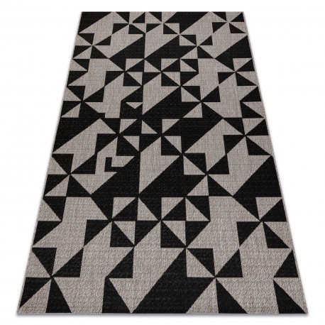 Covor sisal Floorlux 20489 argint si negru Triunghiuri, 240x330 cm