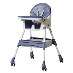 Scaun de mas&Auml; pentru copii cu roti &Egrave;i masu&Egrave;&Auml; reglabil&Auml;, pliabil, telescopic, albastru, cu centur&Auml; &Egrave;i spa&Egrave;iu de depozitare, 97x73x65 cm