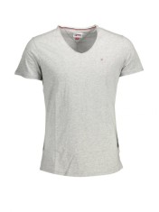 Tricou barbati cu decolteu in V, cu mini logo, Regular fit, Gri (Marime: XL) foto