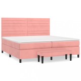 Cumpara ieftin Pat box spring cu saltea, roz, 200x200 cm, catifea