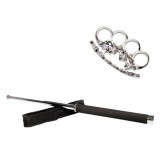 Cumpara ieftin Set Autoaparare: Baston Telescopic 65cm Argintiu + Box/Pumnal Craniu Metalic. Idealstore. Compact 20cm