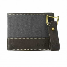 Set portofel pentru barbati Timberland piele/textil + breloc Canvas & Leather Billfold, Maro/Albastru