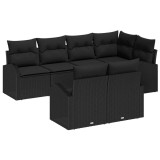 vidaXL Set de canapele pentru grădină cu pernă 7 pcs Negru Rattan poli