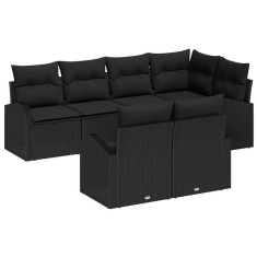 vidaXL Set de canapele pentru grădină cu pernă 7 pcs Negru Rattan poli 3354752