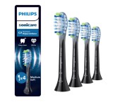 Rezerve Capete Periere Philips Sonicare Plaque Defence HX9044/88, Pachet 4 buc, Standard, Click-on, BrushSync, Negru