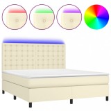 Cumpara ieftin Pat cu arcuri, saltea si LED, crem, 160x200 cm, piele ecologica