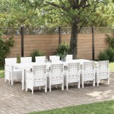 Set dining gradina vidaXL, 11 piese, ratan sintetic alb, masa dreptunghiulara, 10 scaune, exterior, rezistent UV