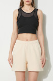 adidas Originals pantaloni scurți Loose Shorts femei, culoarea bej, uni, high waist, IS2716