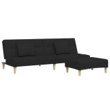 Canapea extensibila cu taburet, 2 locuri, negru, textil