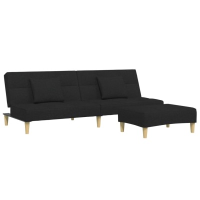 Canapea extensibila cu taburet, 2 locuri, negru, textil foto