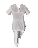 Cumpara ieftin Costum Medical Pe Stil, Alb cu Elastan cu Garnitură stil Japonez, Model Sanda - L, 2XL