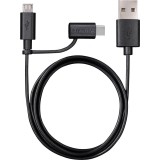 Cablu Date si Incarcare USB la MicroUSB - USB la USB Type-C Varta 2in1, 1 m, Negru