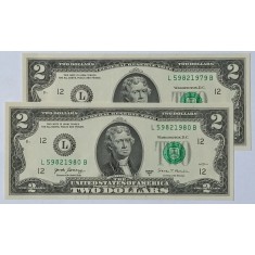 S.U.A., 2 x 2 Dolari 2017, UNC, Consecutive.
