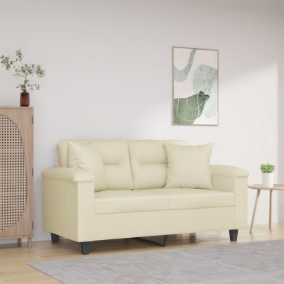 vidaXL Canapea cu 2 locuri cu pernuțe, crem, 120 cm, piele ecologică 3200984 foto
