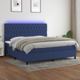 Gossi pat cu arcuri, saltea si led, albastru, 200x200 cm, textil