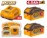 Set 2 Baterii 20V 4Ah + Incarcator Rapid INGCO &ndash; FBCPK2013E