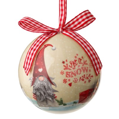 Ornament Brad Crăciun Gmone Căciulă, Glob Colorat, Ecru, 7.5cm, Decorativ foto
